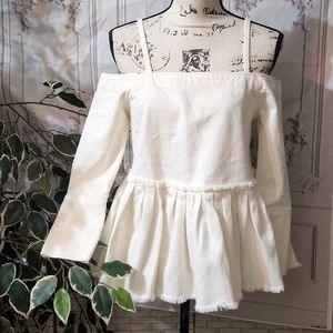 NWOT ASOS Denim Cream Off Shoulder Peplum Top